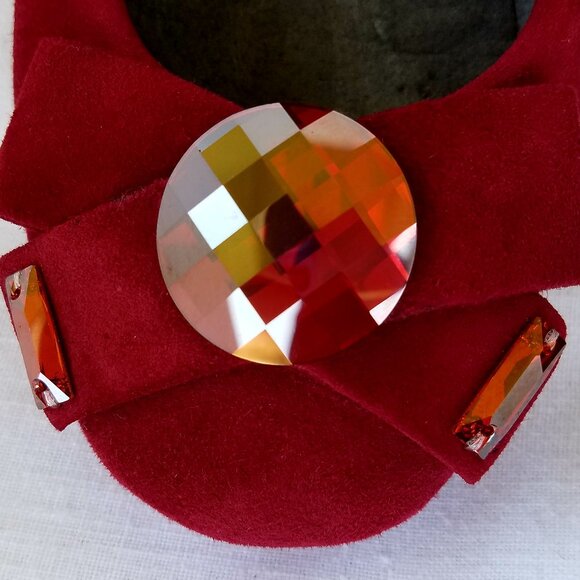 Stuart Weitzman Red Suede Leather Ballet Flats Gem Jewel Made in Spain Size 5.5M - Picture 4 of 11